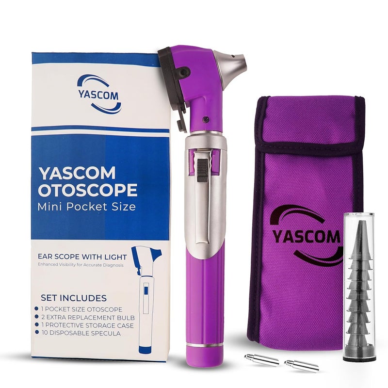 YASCOM أوتوسكوب احترافي لتشخيص الأذن مع ضوء، جهاز فحص الأذن بحجم الجيب مع 10 رؤوس وعلبة، أوتوسكوب للأطباء والممرضين والطلاب - Image 1